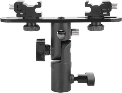 Dual Flash Bracket voor Camera en Videocamera - Hot Shoe Speedlight Stand met Umbrella Houder en 1/4'' naar 3/8'' Bevestiging voor Professionele Fotografie en Videografie