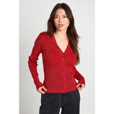boohoo Dames Glinsterende gebreide cropped cardigan | Red | Maat: XS