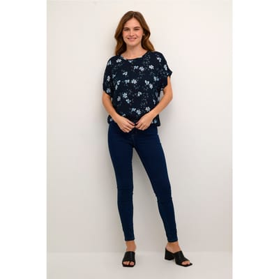 Blouse met korte mouwen Relaxed fit Midnight marine little flower floral