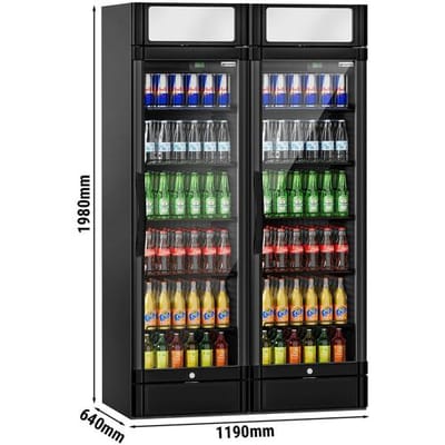 GGM Gastro (2 Stück) Getränkekühlschrank - 690 Liter - mit 2 Glastüren & Werbedisplay Zwart