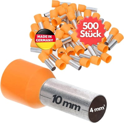 500 stuks Kalitec AE410OR adereindhulzen geïsoleerd 4,0 mm² 10 mm lang oranje I Made in Germany I Industriële kwaliteit