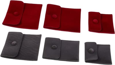Sieraden Tasjes - Bewaar Pouch - Reis Organisatie - Drukknop Sluiting - Set van 6 - Donkerrood/Grijs