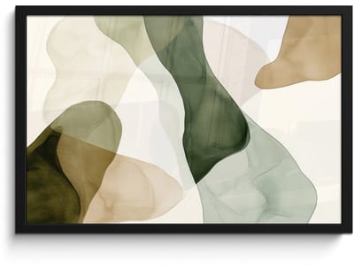Poster in lijst - Fotolijst 60x40 cm - Posters - Japandi - Abstract - Groen - Posterlijst zwart - Decoratie - Wanddecoratie woonkamer - Muurdecoratie slaapkamer