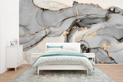 Behang - Fotobehang Marmer - Goud - Grijs - Breedte 435 cm x hoogte 260 cm