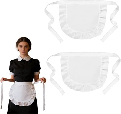 Tailleschorten voor dames - Verstelbaar halfschort met ruche, ideaal voor koken, restaurants en cosplay, 2 stuks