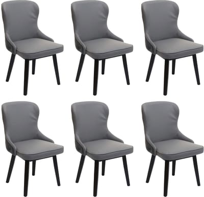 Set van 6 eetkamerstoelen MCW-M60, gestoffeerde stoel, keukenstoel, fauteuil, stof/textiel, massief hout ~ donkergrijs-lichtgrijs