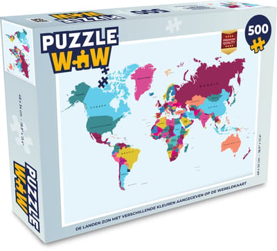 Puzzel Wereldkaart - Trendy - Kleurrijk - Legpuzzel - Puzzel 500 stukjes