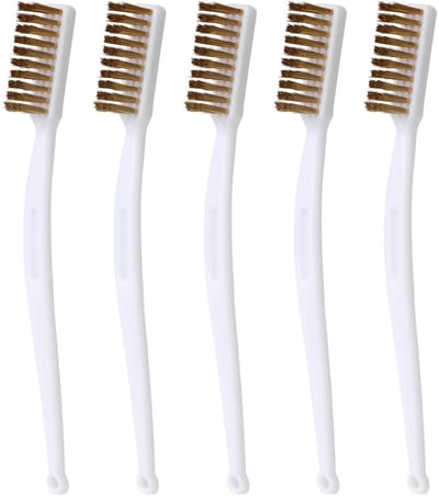 Dailygoods- Schoonmaakborstel 17,3 cm - 5 Stuks - Versterkte Borstels - Duurzaam - Koper - Mini Handgreep - Reinigingsborstel