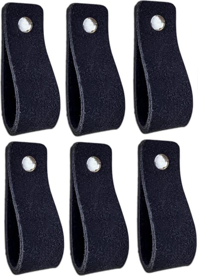 Leren handgrepen van zacht suede - Zwart - 6 stuks - 16,5 x 2,5 cm -- Handgreep zwart - Handgrepen leer - Leren meubelgreep - Leren handvaten kast - Leren lus - Handgreep kast leer - Leren greepjes - Handvat leer - Leren deurgreep - Leren handgreep
