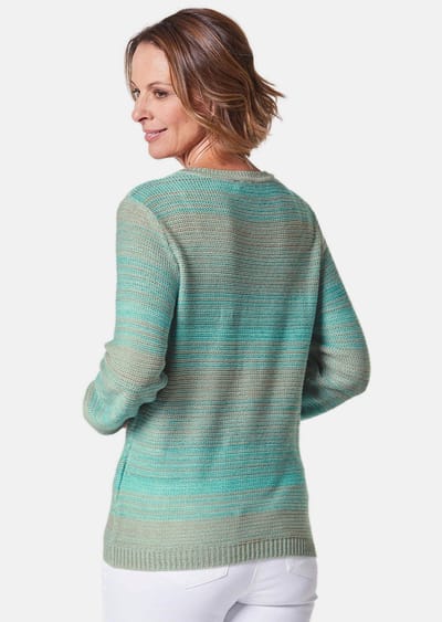 Multicolour pullover met verfrissend kleurverloop - mintgroen / beige / gedess. - Gr. 19 van Goldner Fashion