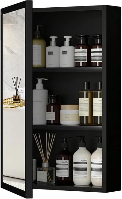 HHHK - Badkamerspiegelkast - Badkamerkast - 12x40x60 cm - Zwart - Spiegels - Spiegelkast Badkamer - Medicijnkast - Metaal