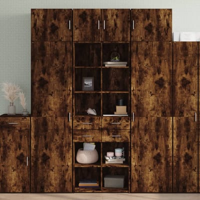 vidaXL - Hoge - kast - 70x42,5x185 - cm - bewerkt - hout - gerookt - eikenkleurig