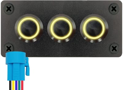 ProRide Metalen Drukschakelaars ON-OFF 220V - 16mm - Drievoudig inbouwpaneel - IP67 - LED indicatie Geel