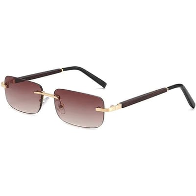Lunettes de Soleil sans Monture à Bordure en Bois UV400 Lunettes de Conduite Femmes Hommes Vintage Rectangle Bois Lunettes de Soleil Sans Monture Dégradé Carré Lunettes de Soleil gray