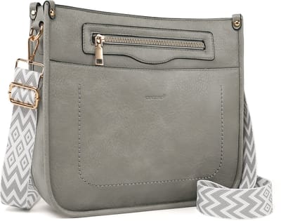 TAN.TOMI Dames Schoudertas – Middelgrote Crossbodytas / Multi Pochette Handtas met Verstelbare Brede Schouderriem -Grijs