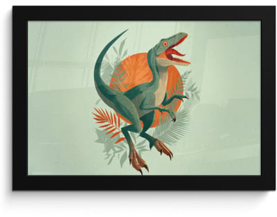 Poster in lijst - Fotolijst 30x20 cm - Posters - Dino - Bladeren - Grafisch - Groen - Posterlijst zwart - Decoratie - Wanddecoratie woonkamer - Muurdecoratie slaapkamer