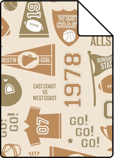 Proefstaal ESTAhome behang sportthema beige, rood en blauw - 26.5 x 21 cm - 131944-S