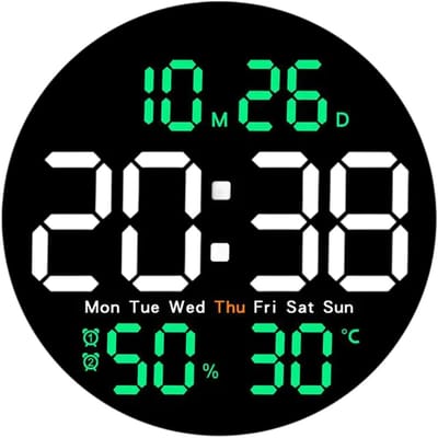 longziming -Digitale LED Wandklok 25 cm – Groot– Modern– Helder– Duidelijk– Afstandsbediening– Timer– Dubbel Alarm–Groen