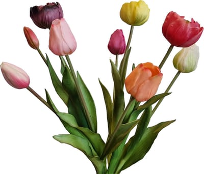 Viv! Home Luxuries - Tulpenboeket - 9 stuks - kunststof bloem - 44cm - roze paars perzik wit geel