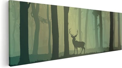 Artaza Canvas Schilderij Bos - 60x20 cm - Wanddecoratie Hert - Muurdecoratie Bomen - Kamer Accessoires