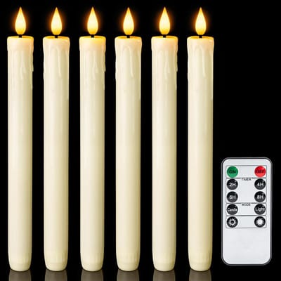 Echte LED-kaarsen zonder vlam, met afstandsbediening en timer, 9,6 inch ivoorkleurige nep-kandelaars, druppelvrije, op batterijen werkende raamkaars met 3D-flakkerende vlam voor open haard, Kerstmis, Halloween