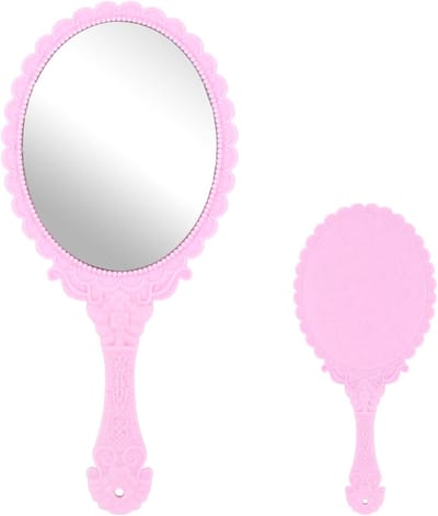 Draagbare Spiegel - Handspiegel Make-up - Dagelijks Gebruik - Elegant Vintage Design - 25x12cm - Roze