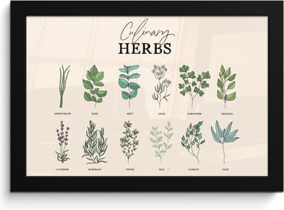 Fotolijst inclusief poster - Posterlijst 30x20 cm - Posters - Kruiden - Planten - Herbs - Groen - Vintage - Foto in lijst - Keuken decoratie muur - Wanddecoratie accessoires - Muurdecoratie - Schilderijen