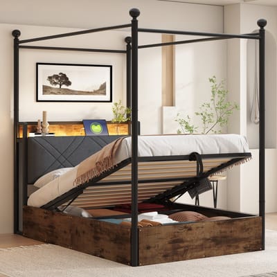 Sweiko Hemelbed - 90 x 190 cm - LED-verlichting - USB/Type-C - Opslagruimte - Bruin