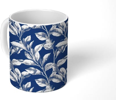 Mok - Koffiemok - Botanisch - Patroon - Blauw - Mokken - 350 ML - Beker - Koffiemokken - Theemok