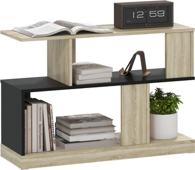 HOMCOM bijzettafel - MDF - 90x30x61cm - Natuurlijke houtnerf, zwart