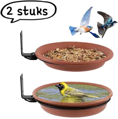 2-delige vogelvoederbak - Hangend voor buiten - Vogelbadje - Tuinservies - Kolibrie-afstotend - Twee vogelbadjes (17 cm + 20 cm) - Diverse kleuren