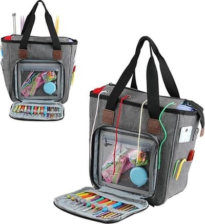 Candala Opbergtas voor breiprojecten, organizer voor garen, haaknaalden, breinaalden, handwerktas voor breien (Advanced Grey)