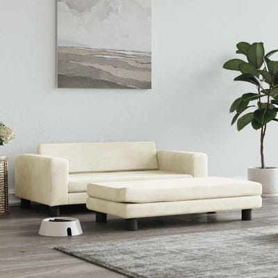 vidaXL - Hondenmand - met - verlengstuk - 100x50x30 - cm - fluweel - crèmekleurig
