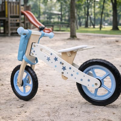 Houten Loopfiets - Balance Bike met Verstelbaar Zadel - Mini Loopfietsje van Hout - Loopscooter voor Jongens en Meisjes van 1 & 2 Jaar - Blauw