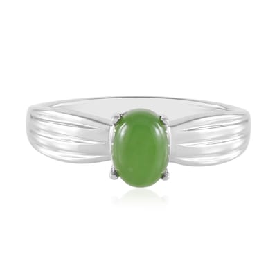 Cavill - 925 Sterling Zilver Ring - 1 463 ct Groene Canadese Jade Ovaal Cabochon - Geplatineerd - Elegante Robuuste Sieraden 24x20 mm