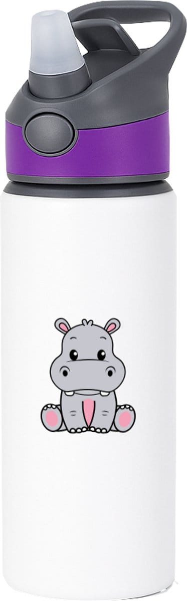 Hacebo® - Nijlpaarden waterfles met rietje paars - Nijlpaard - Dieren liefhebbers - Zoogdier - dierentuin - safari - water fles - 650ML