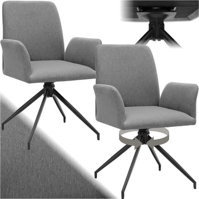 tectake® Draaifauteuil Daya - Set van 2 Draaifauteuils met Armleuning - 360° Draaibare Eetkamerstoel - Draaibare Fauteuils - Gestoffeerd - Antraciet