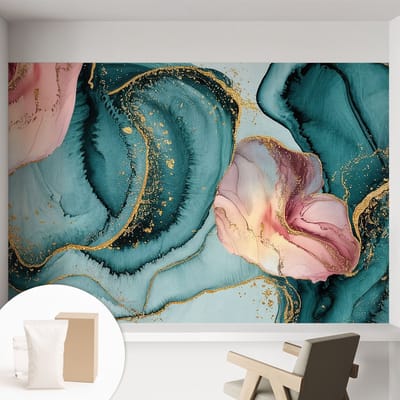 Coloray Behang - Artistieke golven Behangrol - 152x104 cm - Blauw Behang - Voor liefhebbers van abstracte kunst - Behang Voor de woonkamer, slaapkamer en kantoor - Muurbehang Abstractie