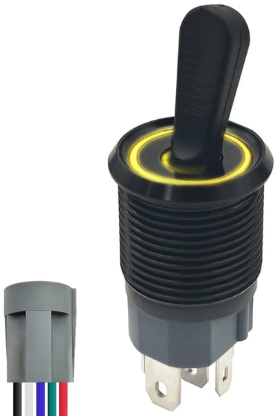 ProRide Metalen Tuimelschakelaar 12-24V OFF-ON met Aansluitkabel - Inbouw - 16mm - LED indicatie Geel