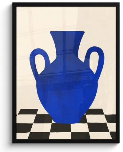 Poster in lijst - Fotolijst 50x70 cm - Posters - Vaas - Blauw - Geblokt - Modern - Posterlijst zwart - Decoratie - Wanddecoratie woonkamer - Muurdecoratie slaapkamer