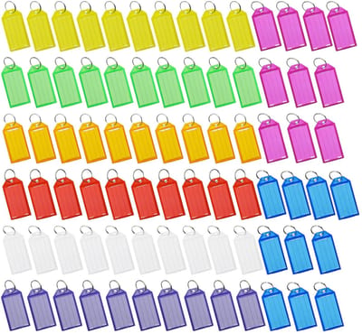 Dailygoods- Sleutelhangers Beschrijfbaar 80 Stuks - Sleutelbordjes - Etiketten - Kunststof/Metaal/Papier - 8 Kleuren - 5,6 x 3 x 0,6 cm - Sleutellabels