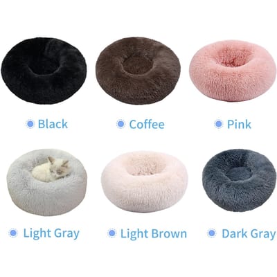 Pluizig Pluche Rond Huisdierbed Zelfverwarmend Kattenbed Kussen Kattenkussen Bed met Antislip Bodem Zacht Type 1 koffie