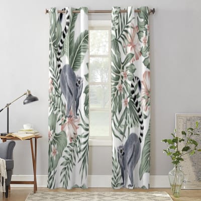 Tropisch Dier Aap Palmbladeren Raamgordijnen Voor Woonkamer Keuken Moderne Gordijnen Huisdecoratie Jaloezieën Draperieën 135W x 60H(cm) x1 gray