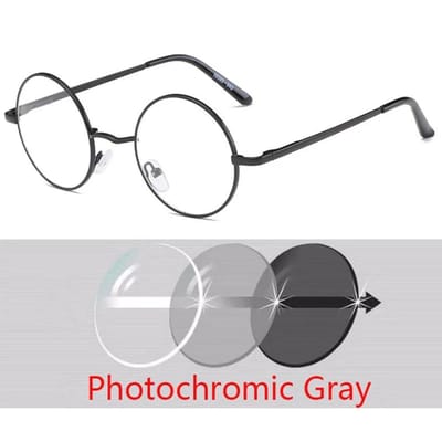 Lunettes de Soleil Rondes Classiques Vintage Monture Métallique Conduite Myopie Lunettes de Soleil sur Ordonnance 0 -0,5 -1,0 -2,0 Jusqu'à -5,0 Myopia -3.5 white