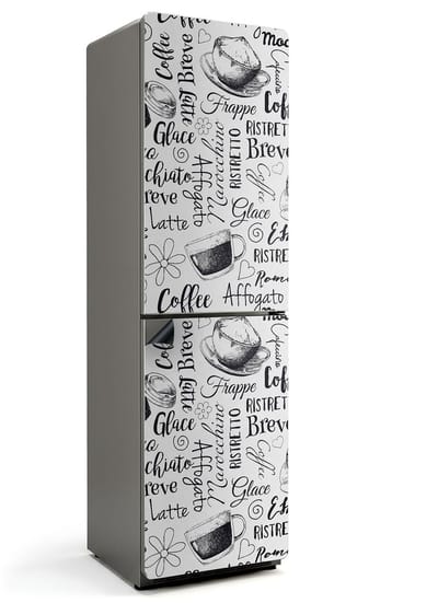 Wallfluent Magnetische Koelkastmat - Koffiekopjespatronen Koelkast Magneet Sticker - 60 cm x 205 cm - Zwart Magnetische Koelkastmat - Koelkast Cover Magneet - Magnetische Koelkastbekleding - Herbruikbare Magneetmat Koelkast