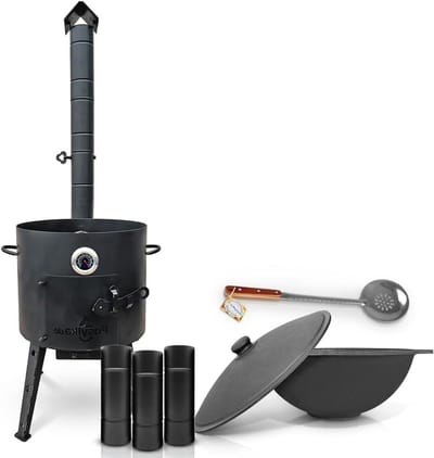 Buitenoven Set - Gietijzeren Ketel - Gezellig Buiten Koken - Met Rookbuis - 12 Liter - Metaal