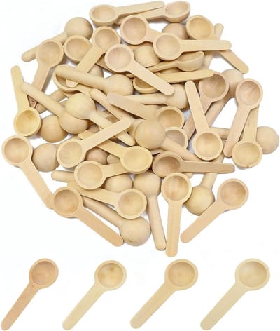 50 Mini Houten Lepels voor Specerijen, Honing en Koffie - Natuurlijk Hout, Perfect voor Keuken en Kruidenset (6.8 x 2.5cm)