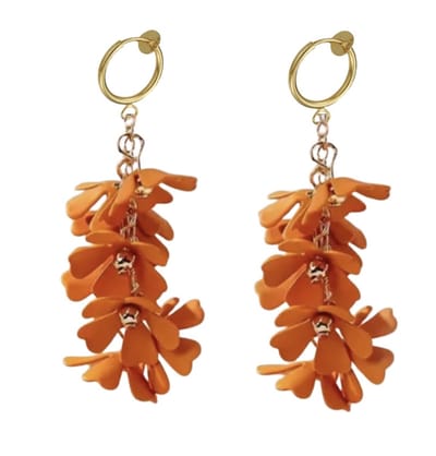 Klem oorbellen -Oranje -bloemen -goudkleurig- geen gaatje- Charme Bijoux