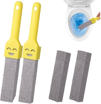 2 stuks Puimsteen voor wc met handvatten - Puimsteen toilet - Toiletreiniging en - ontkalker - Ontkalkingsmiddel - met 2 Puimsteen Vervangblokken - Vlekverwijderingsborstel Reinigingsborstel voor badkamers, zwembaden en badkuipen - Geel
