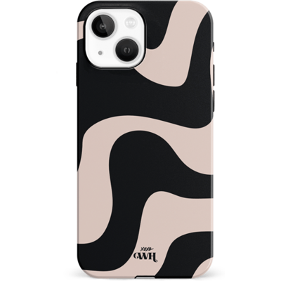 xoxo Wildhearts telefoonhoesje geschikt voor iPhone 13 mini - Ride With Me - Double Layer - Beschermhoes met golvend patroon - Luxe hard case - zwart en beige